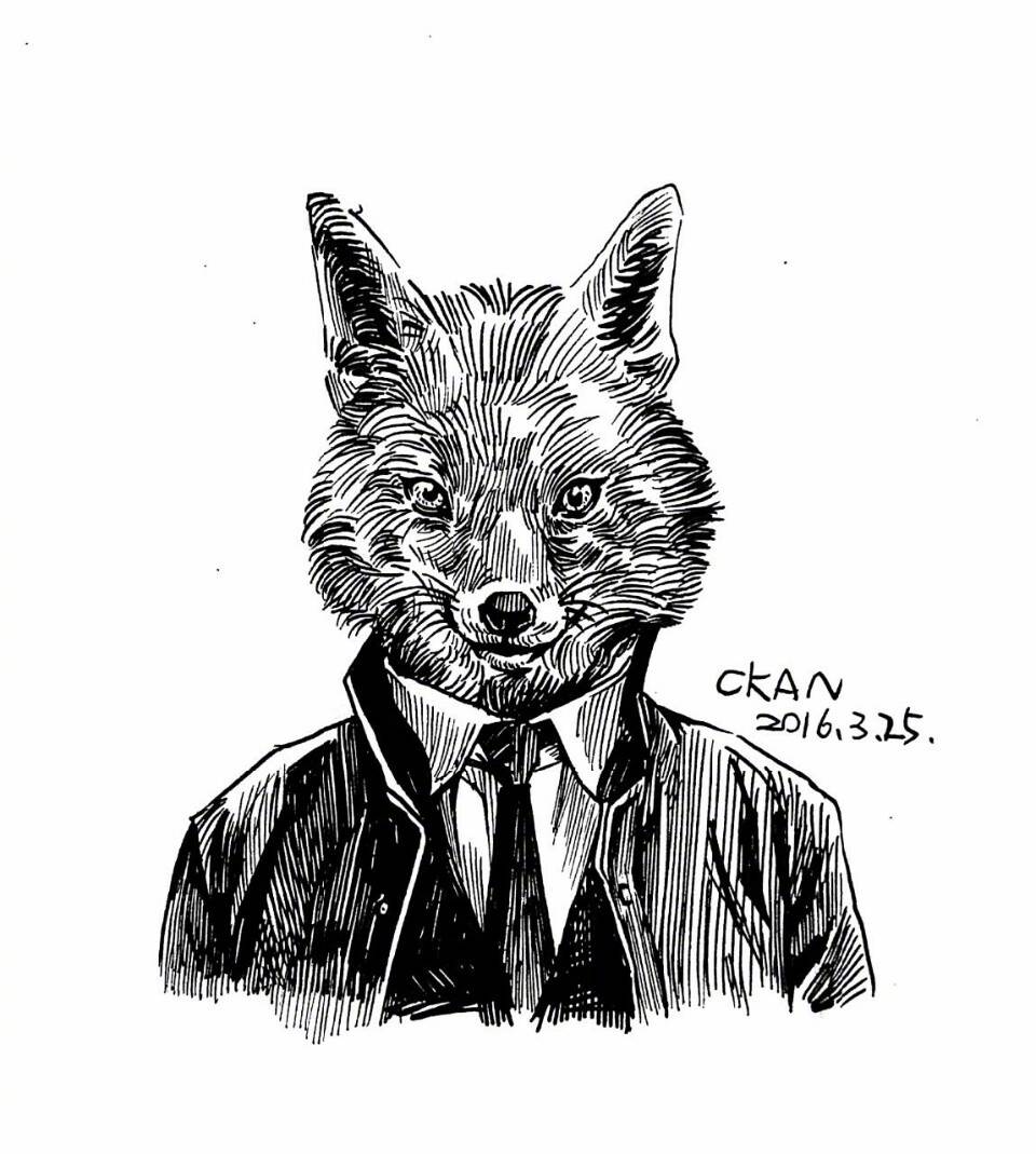 黑白插画动物穿衣搭配