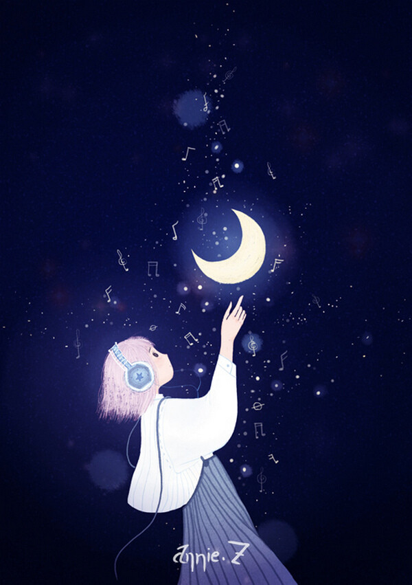 夜听 画师猫啊猫原创插画