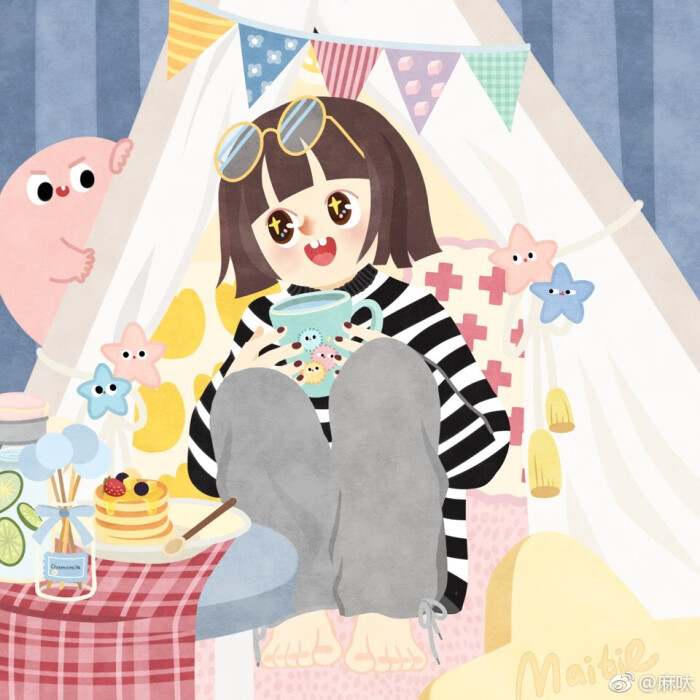 可爱 清新 文艺 糖果色 创意 插画 漫画 头像 壁纸 【画师微博:@麻呔