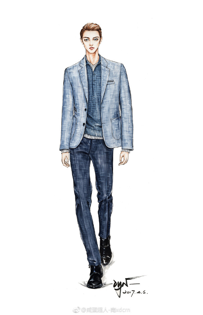 彩色效果图##服装设计##canali# 2017spring～#花呢面料##男装设计