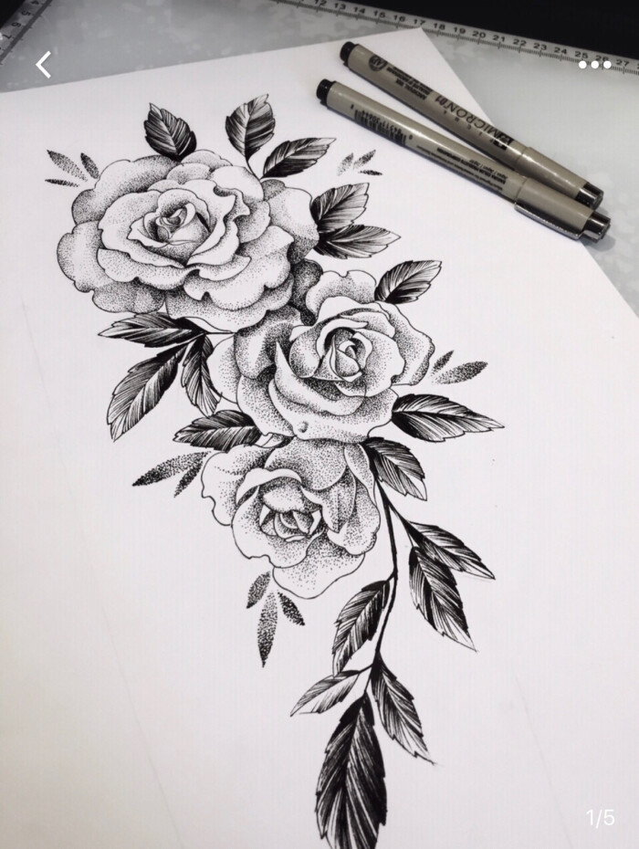 纹身手稿花朵简单图片
