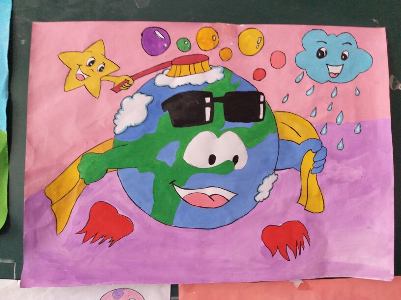 儿童画素材74洗澡的地球