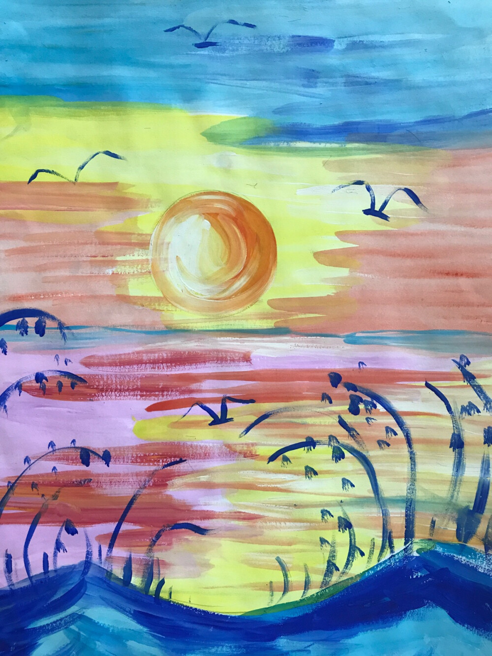 小学生太阳落山绘画图片