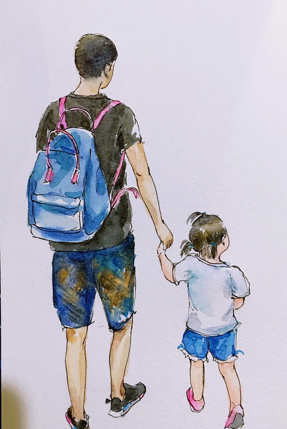 爸爸和女儿背影简笔画图片