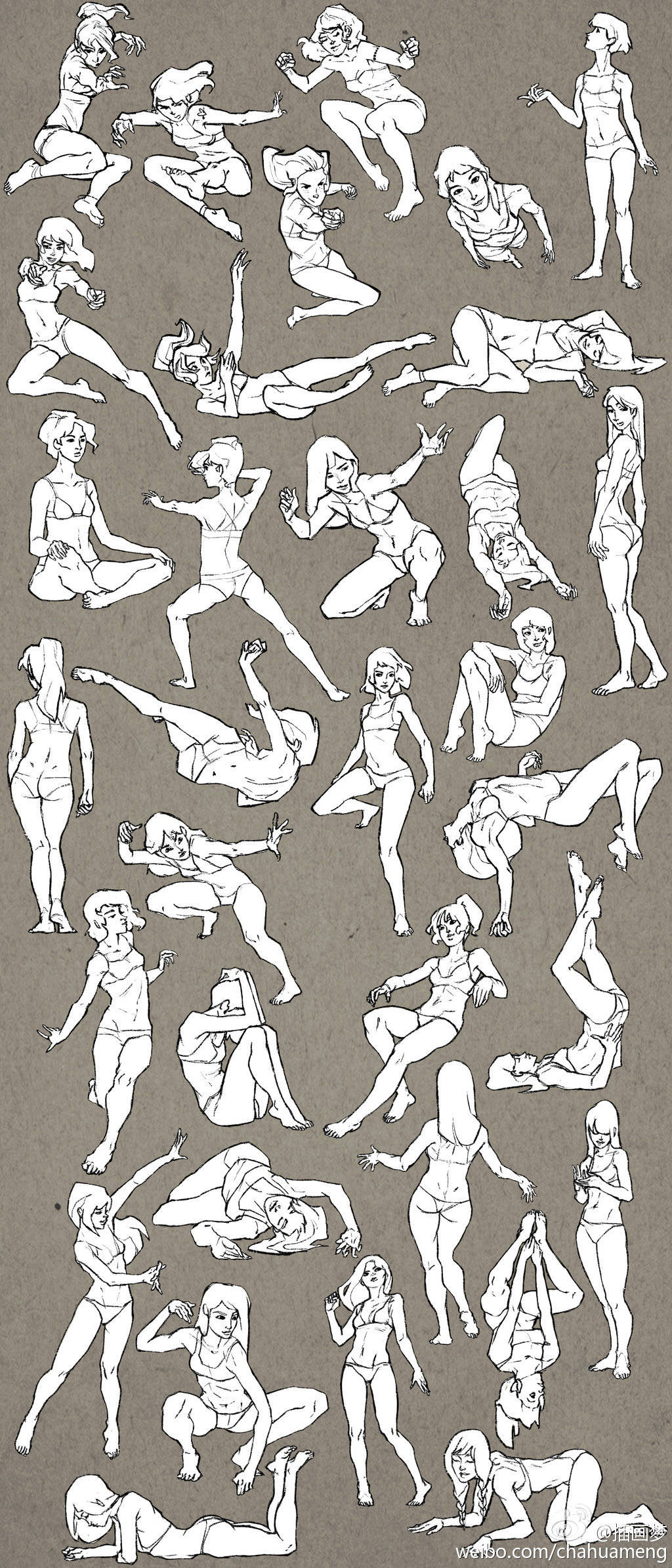 各种pose合集给大家作参考练习啦~画大幅度的武打动态