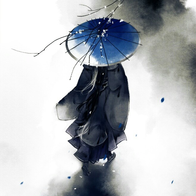 撑伞背影动漫图片