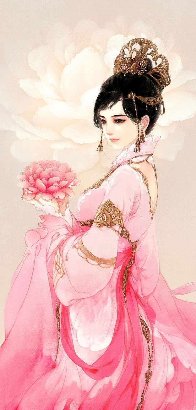 手绘古风粉衣女子 剑网三,七秀 画师:伊吹五月