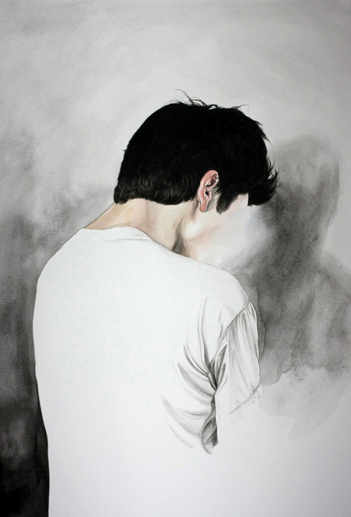 手绘插画大师最单一的人像背景意境中的孤独人