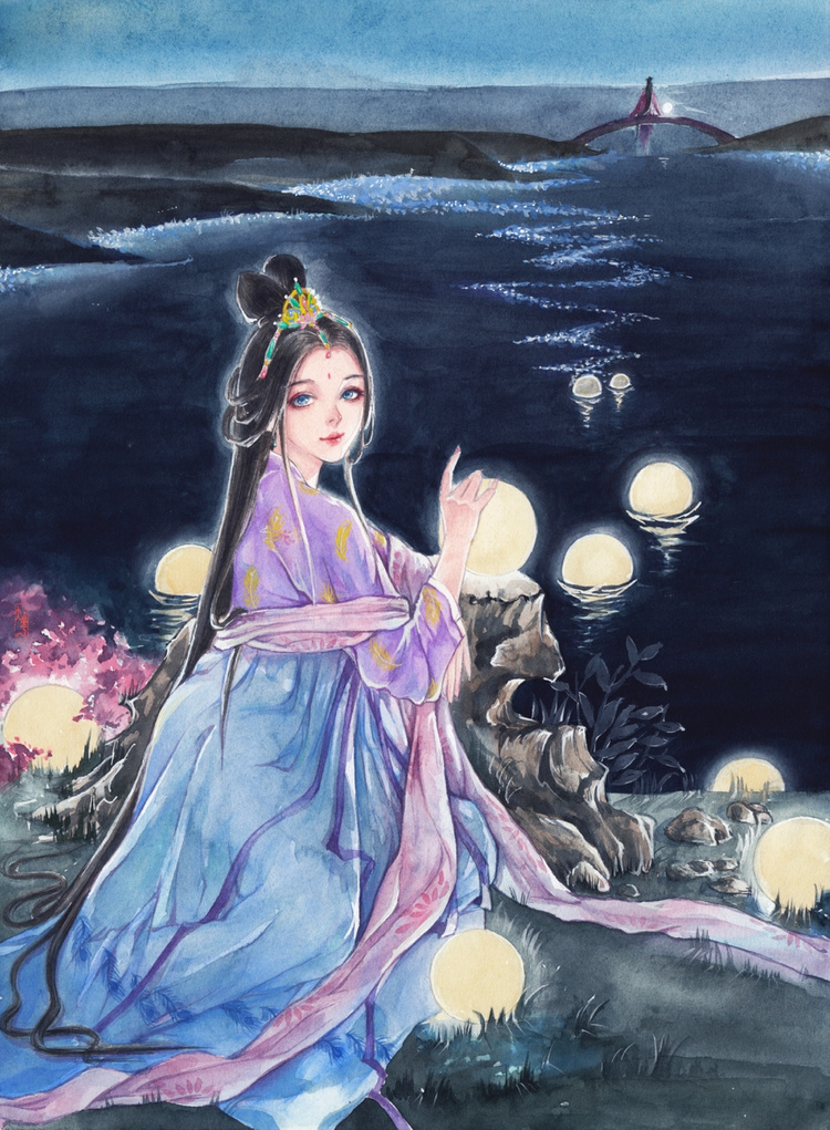 古风美人.水中歌.灯火阑珊系列三 绘师:大花huamama