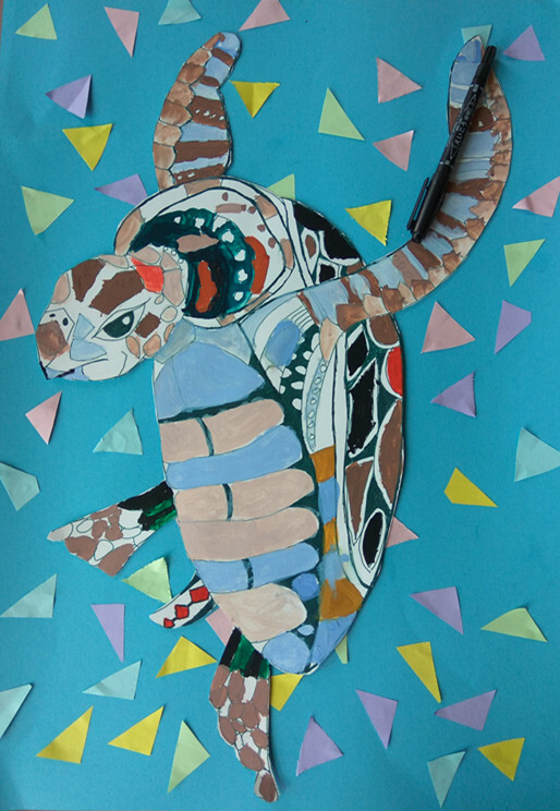 水粉 装饰画 拼贴 线描