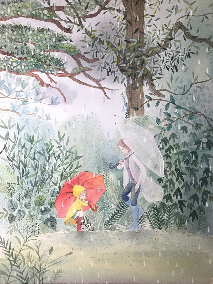 雨中嬉戏 ~ 插画师rosa作品