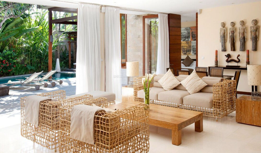 乡村二层别墅开放式客厅装修设计效果图