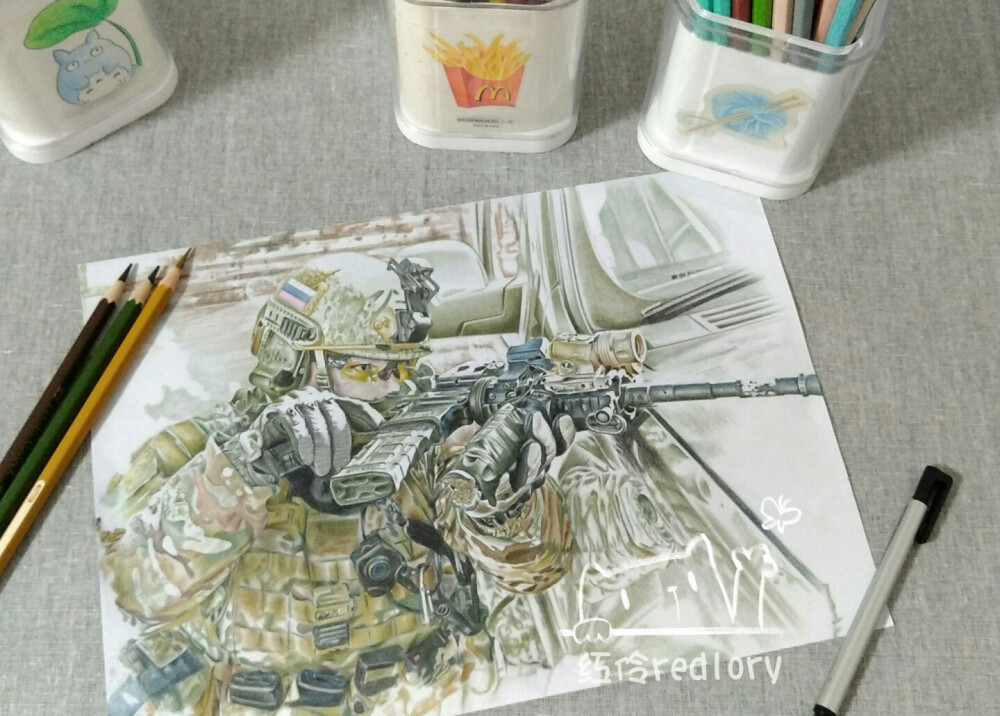 彩铅手绘特种兵