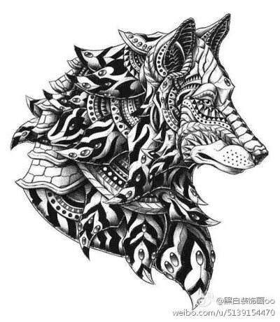 狼纹身手稿 线条图片