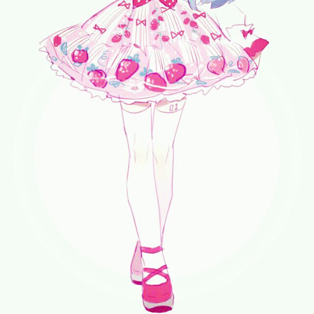 动漫女头可爱 小裙子 半身 草莓 粉色