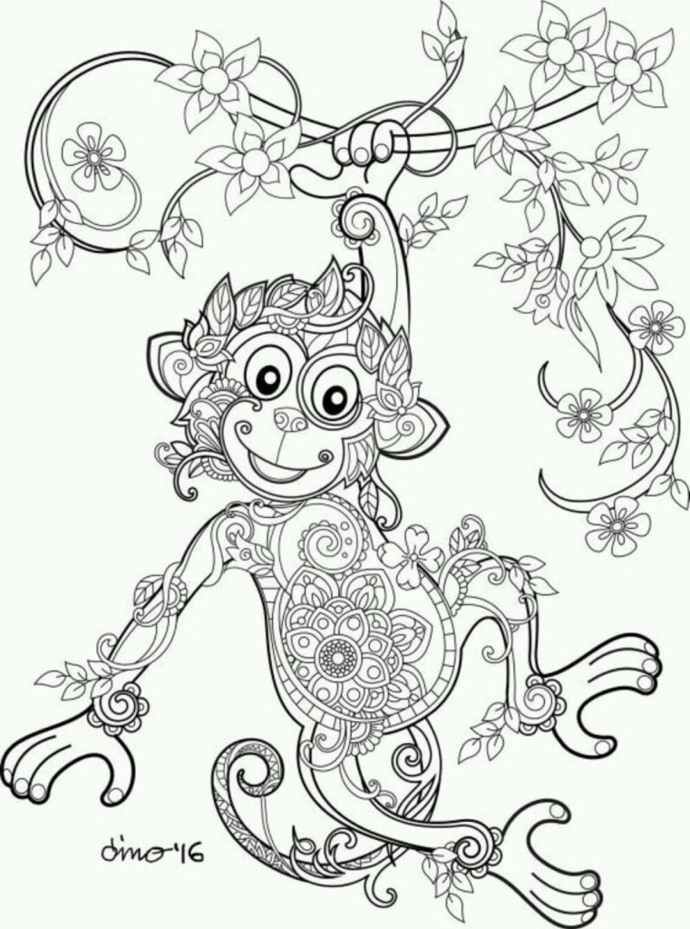 猴子黑白线描画图片