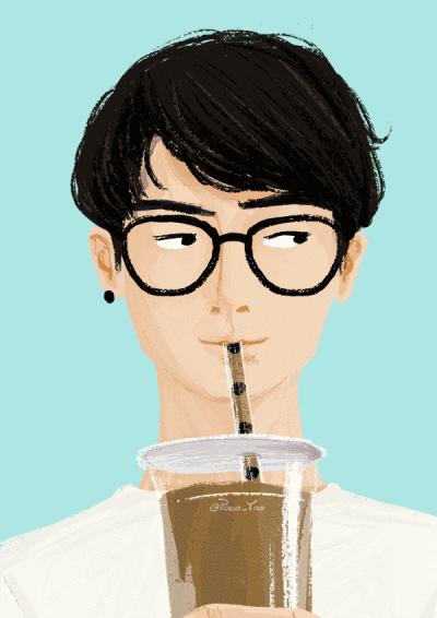 paco_yao 插画 原创 gif 动图 突然好想喝珍珠奶茶