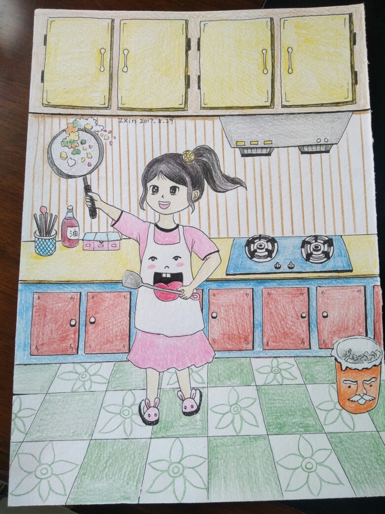 女孩做菜简笔画图片