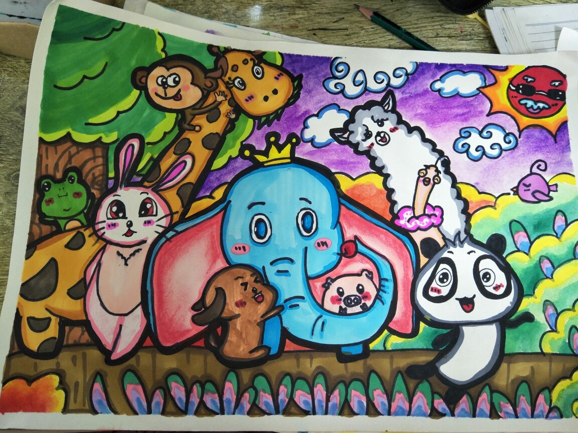 动物聚会儿童画