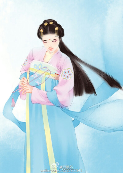 手绘古风持扇女子画师:清子素