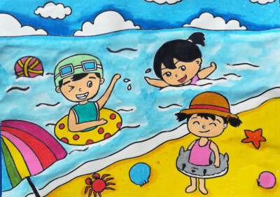 游泳儿童画简单又漂亮图片