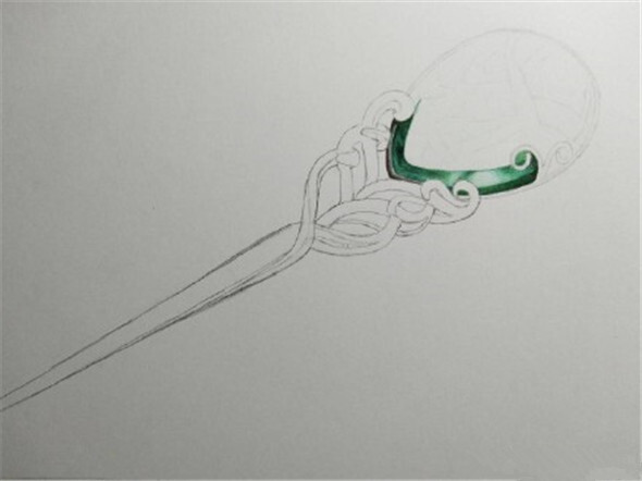 手绘玉簪彩铅画