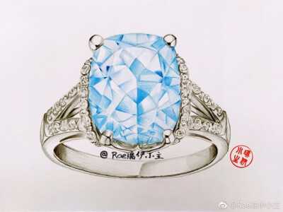 彩铅手绘##纸上彩铅#170830【钻石戒指-蓝】钻石系列第六张