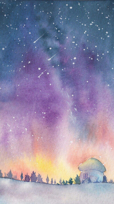 唯美 水彩 星空