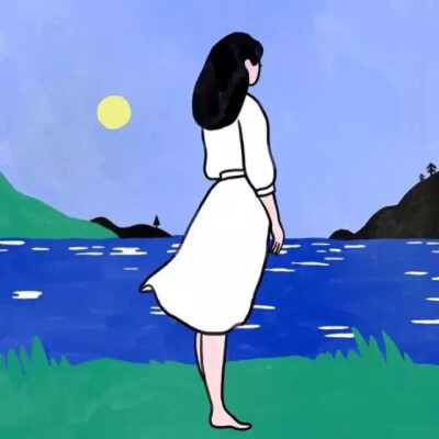 手绘夏季穿裙子的女孩