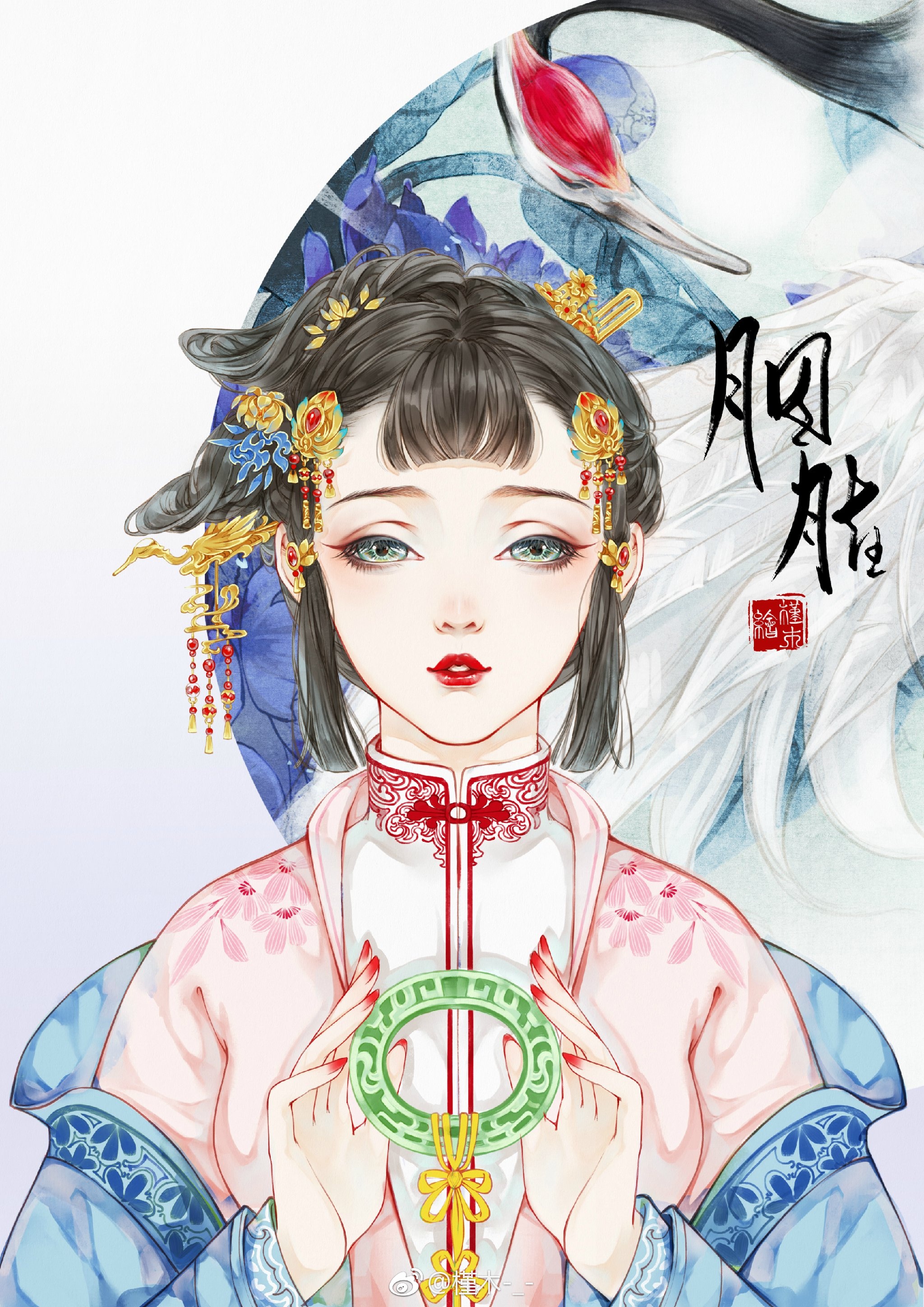 古风美人插画半边脸图片