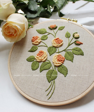 壁花壁树手作【立体玫瑰】丝带绣欧式立体刺绣新款棉diy材料包
