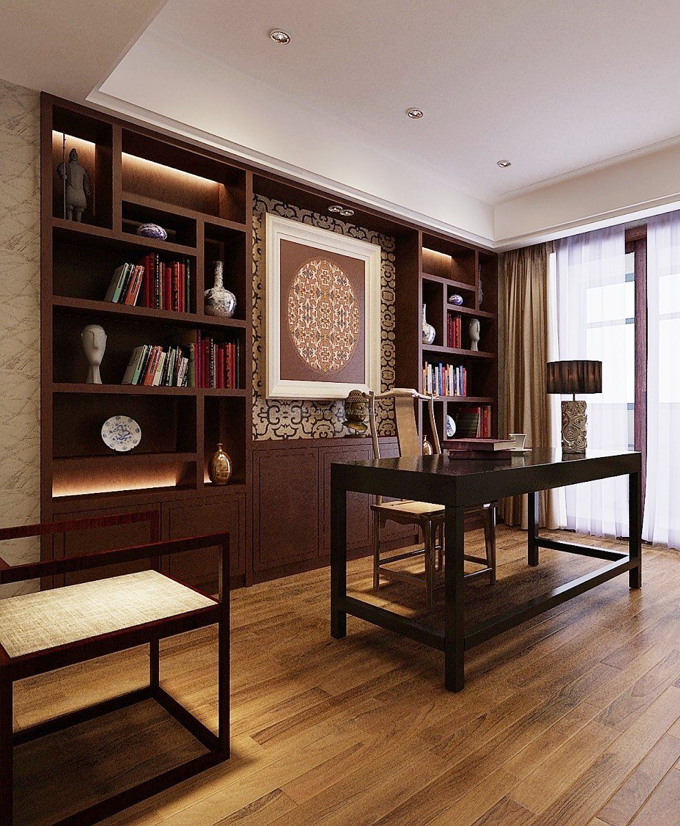中式三居室家装书房设计效果图