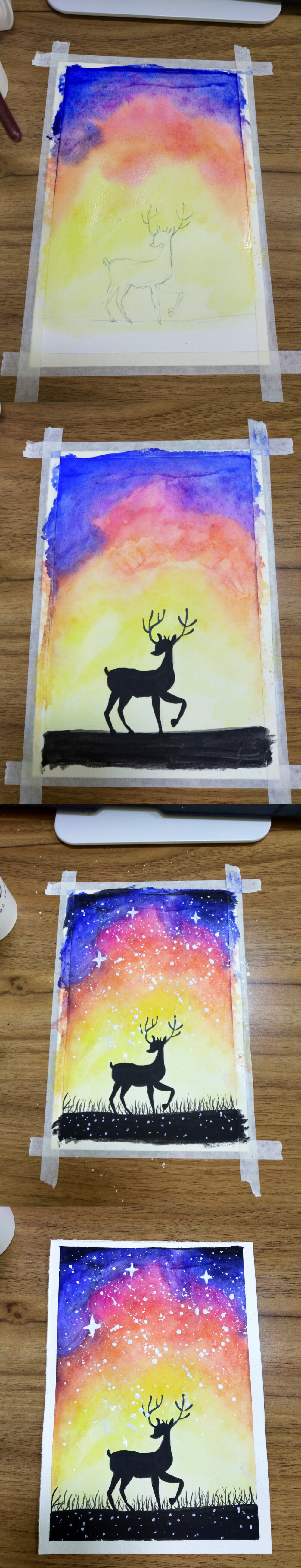 彩铅星空鹿的画法步骤图片