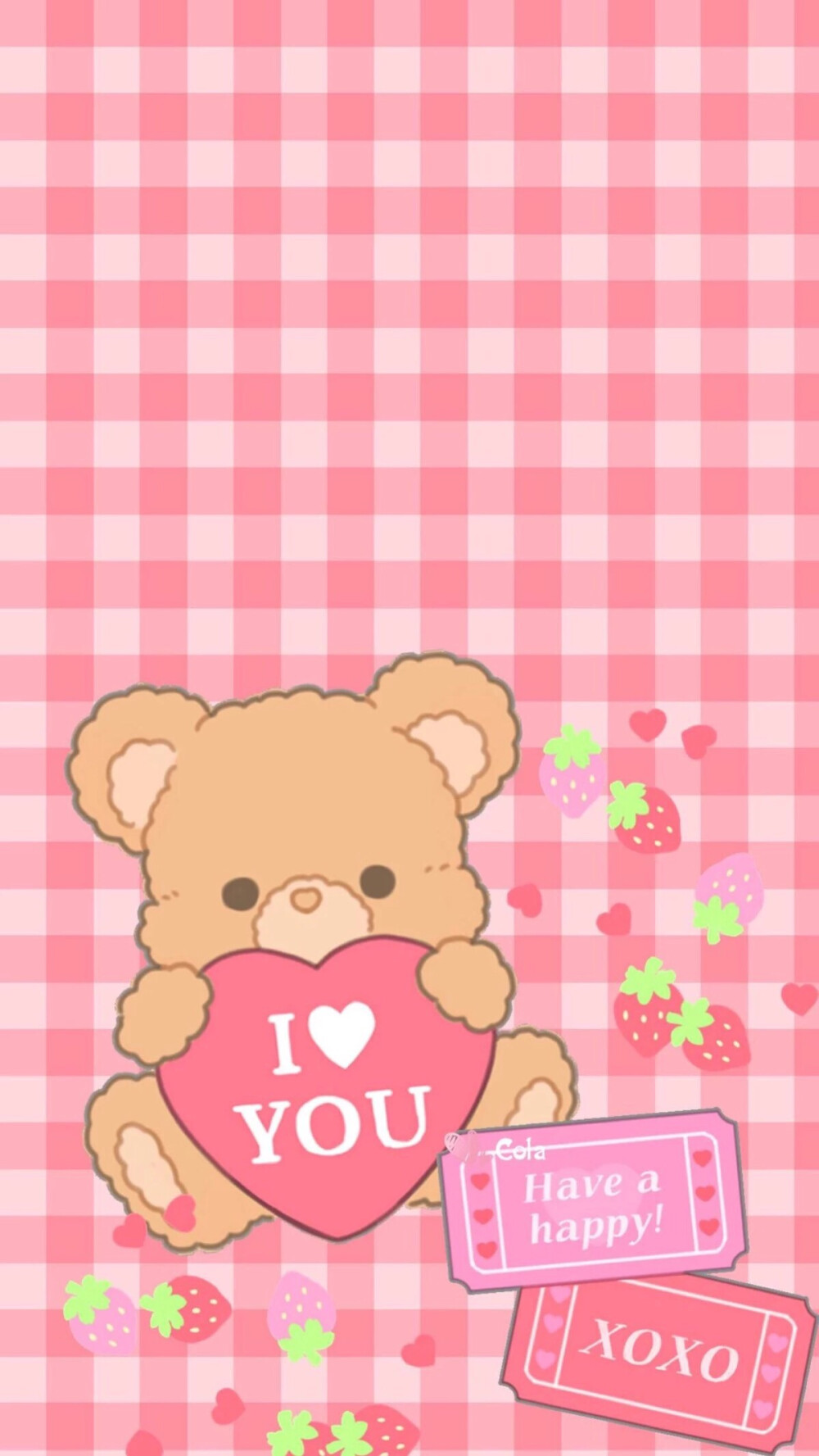 手机壁纸可爱小熊粉色图片