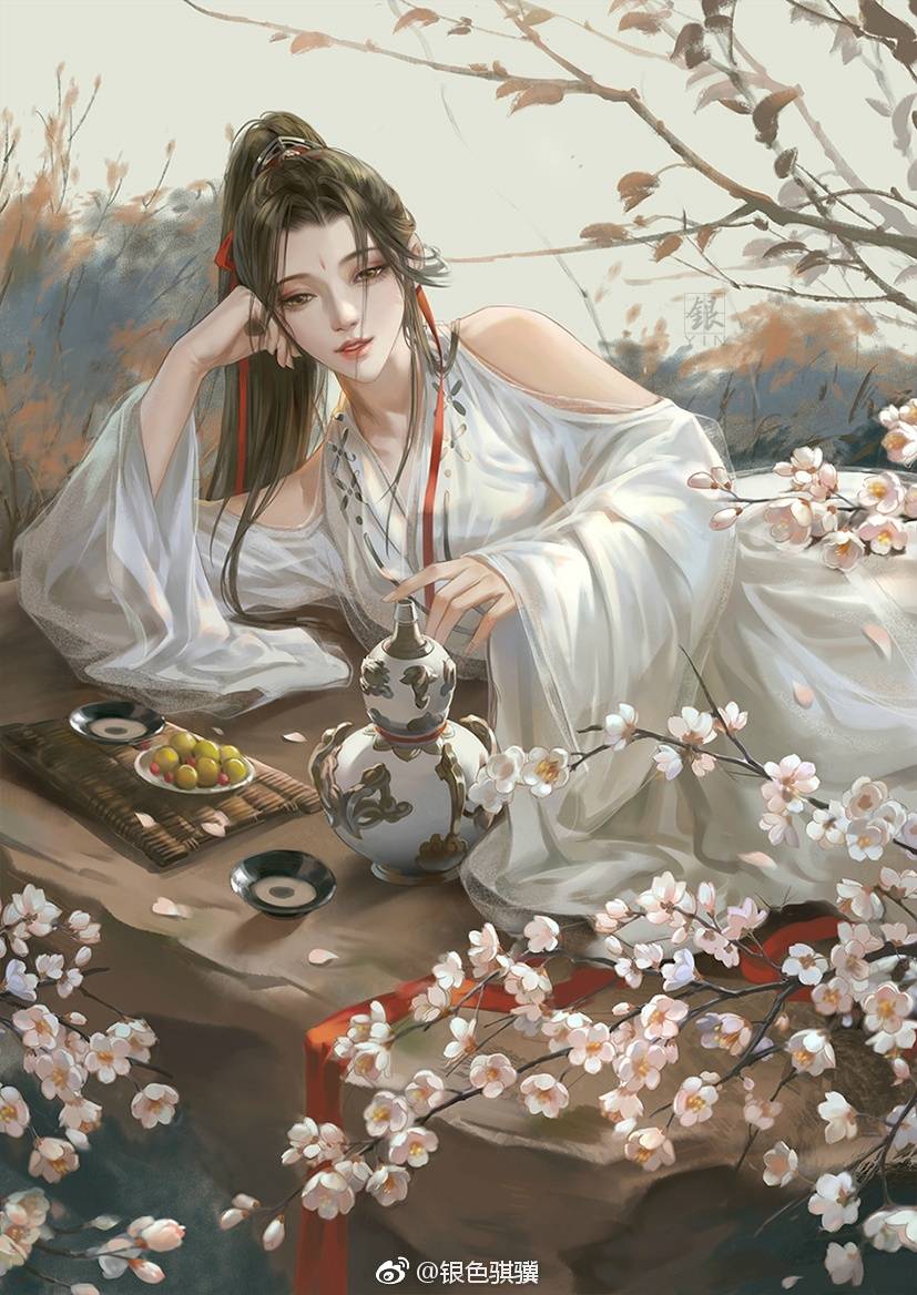 手绘古风白衣女子 画师 银色骐骥