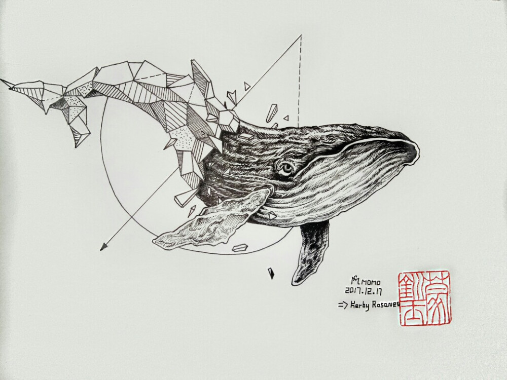 鲸鱼简笔画抽象梦幻图片