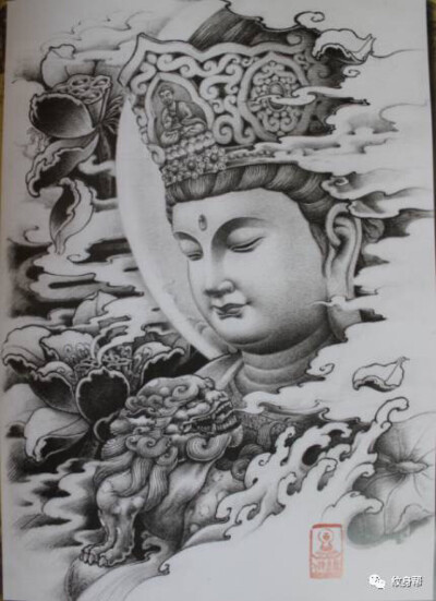 佛头,莲花,唐狮