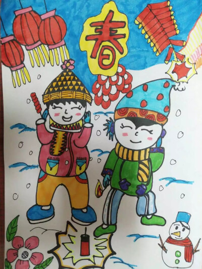 春节七天乐绘画图片