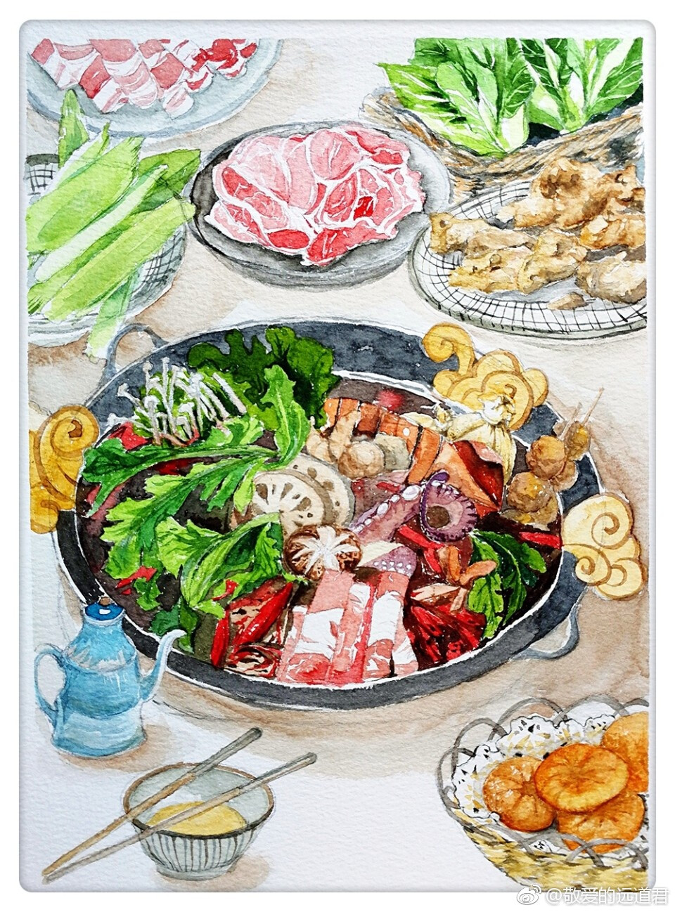 【美食水彩手绘】作者:敬爱的远道君
