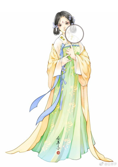 手绘古风持扇女子画师:公羊子