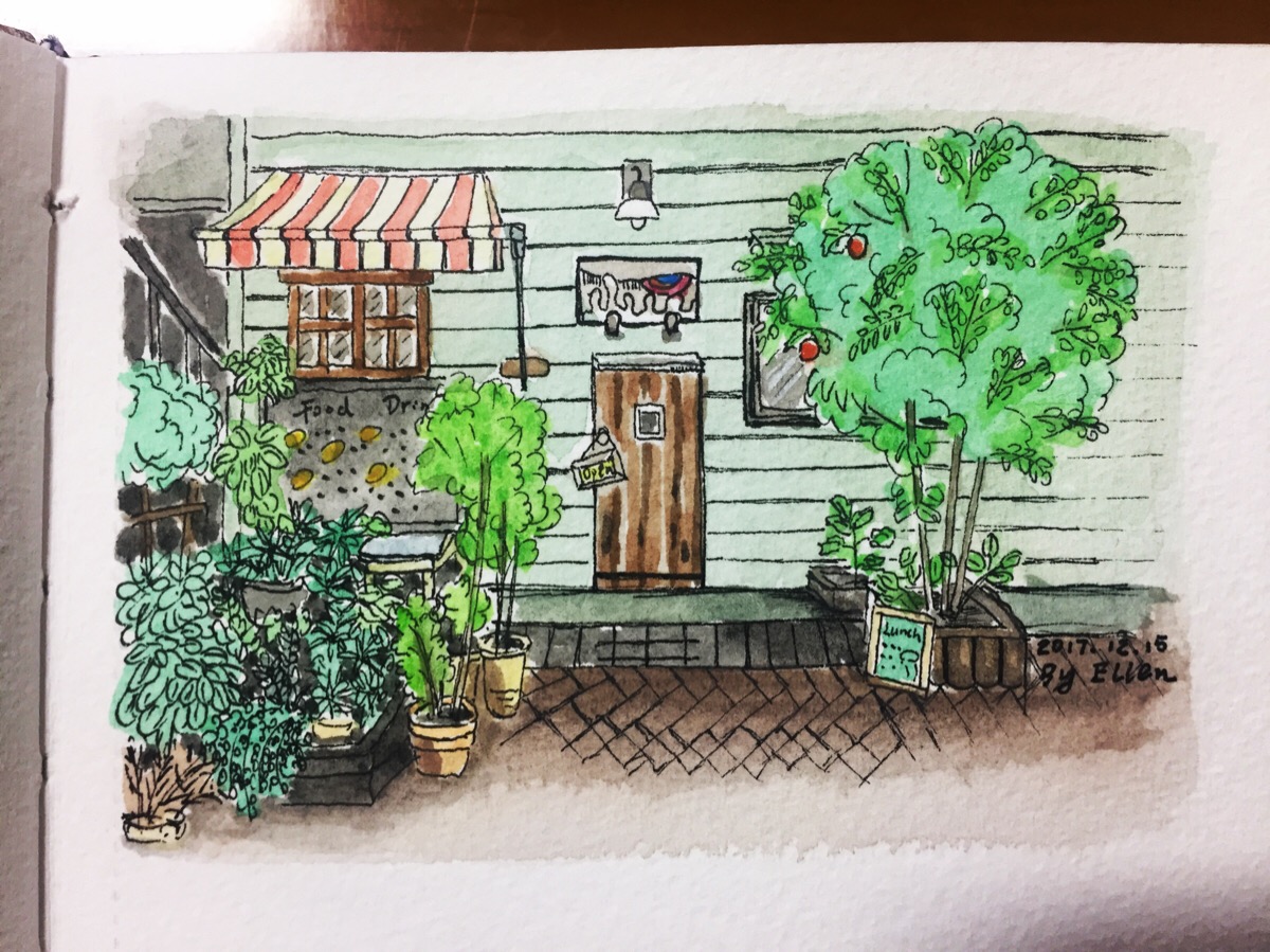 水彩小店咖啡店手绘插画