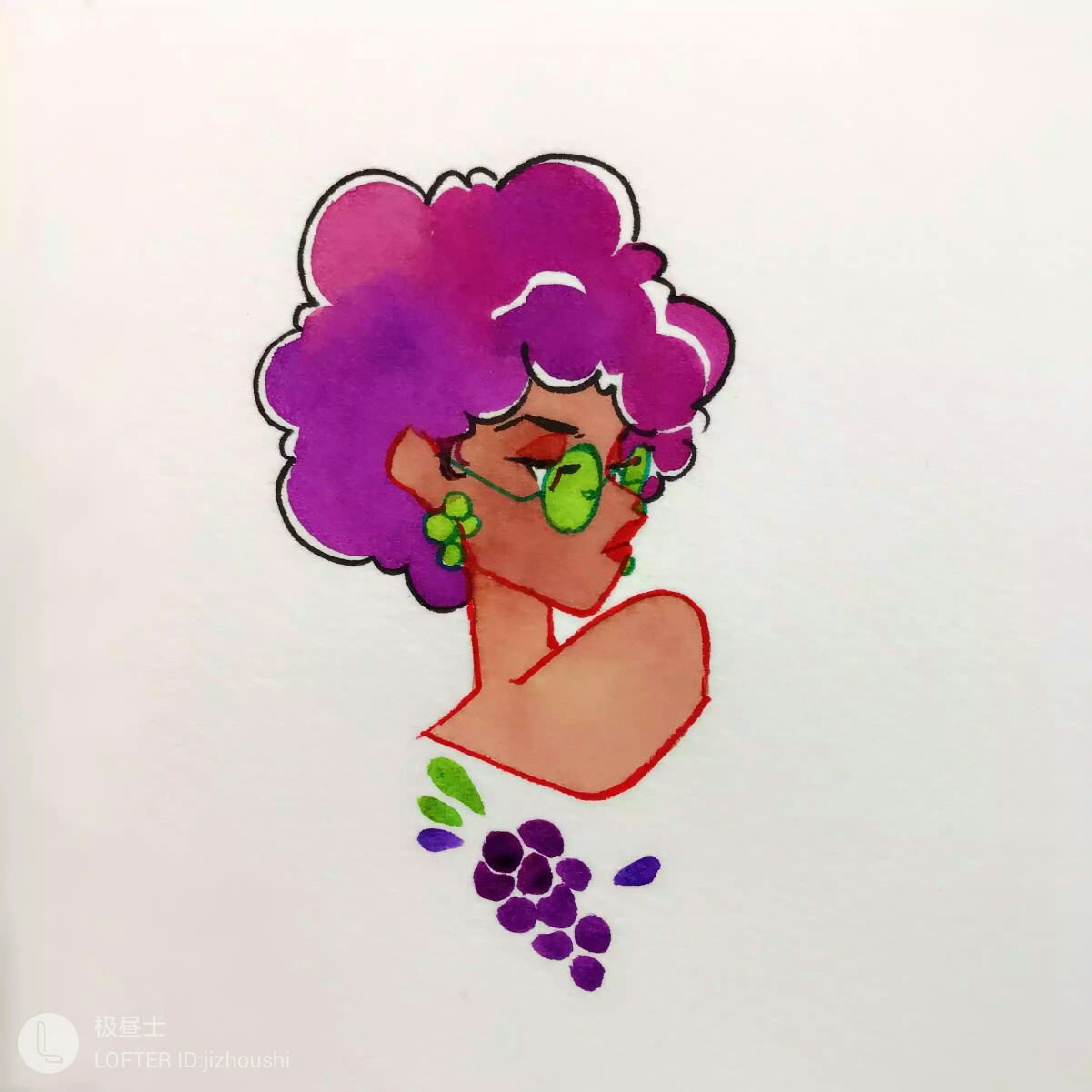 水果拟人 水彩 葡萄