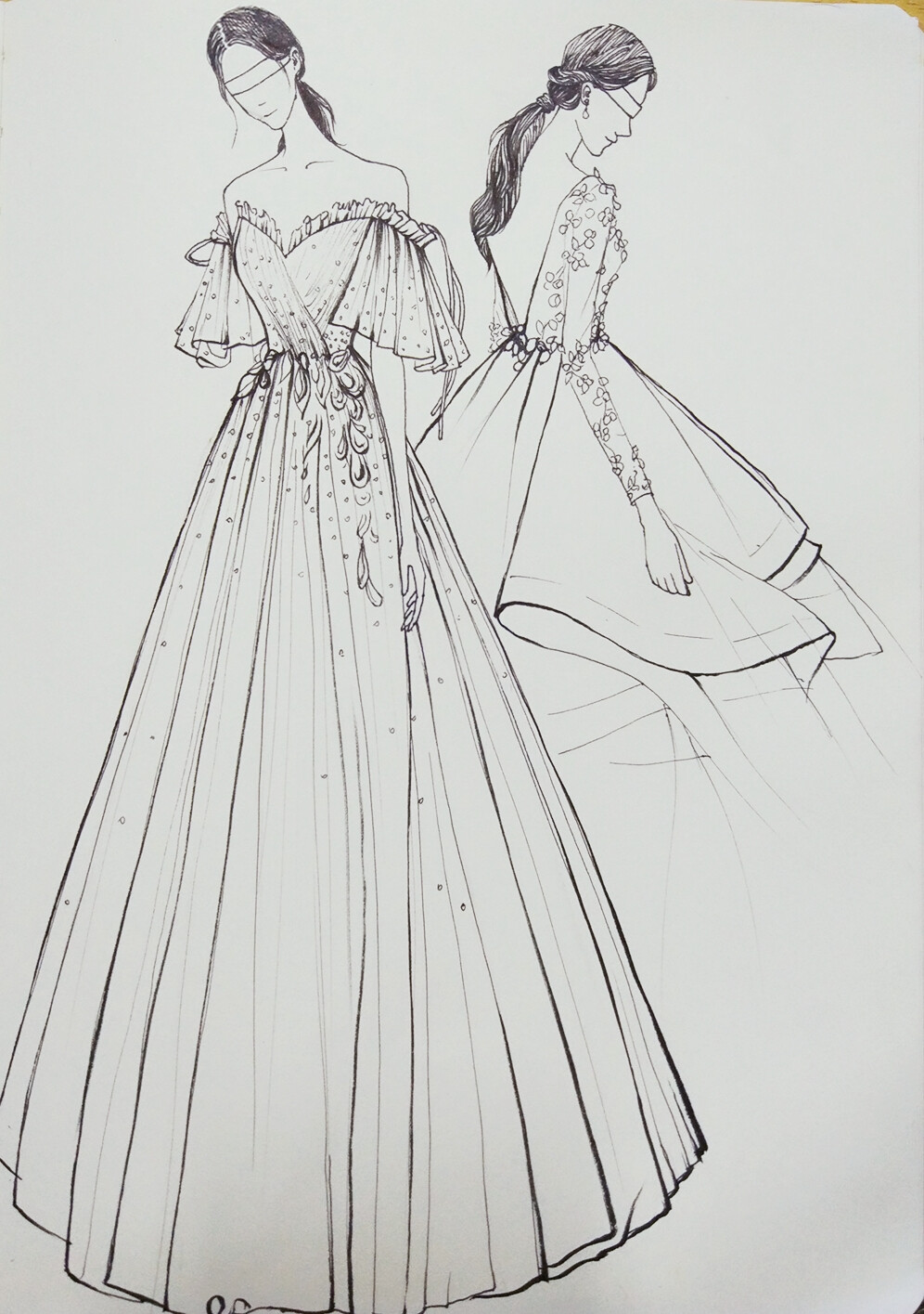 手绘礼服设计图铅笔画图片