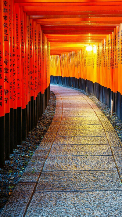 在漫长的山路上竖立着无数根鲜红的鸟居,这也是电影《艺妓回忆录》的