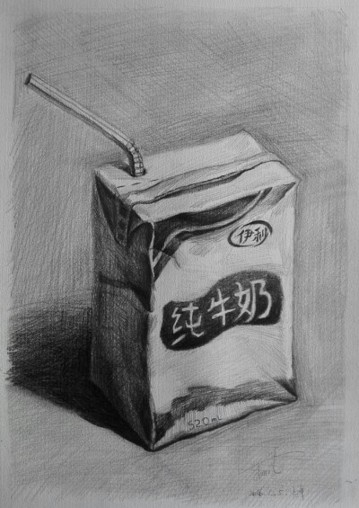 牛奶盒素描 黑白灰图片
