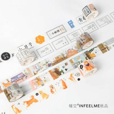 infeelme 暖空日式文艺可撕无痕手帐和纸胶带柴犬 100种生活 30mm