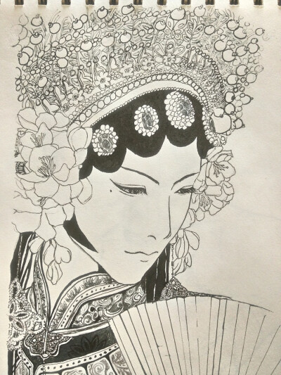 京剧花旦唯美手绘素描图片