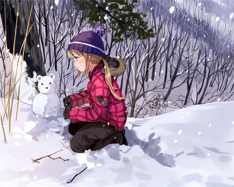 冬天动漫女生 下雪图片