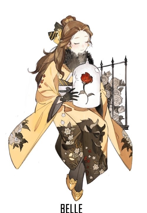 套图,和服迪士尼公主,贝尔公主,壁纸