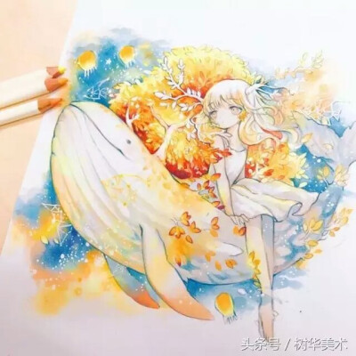 马克笔 彩铅动漫人物 鲸细腻意境精致唯美